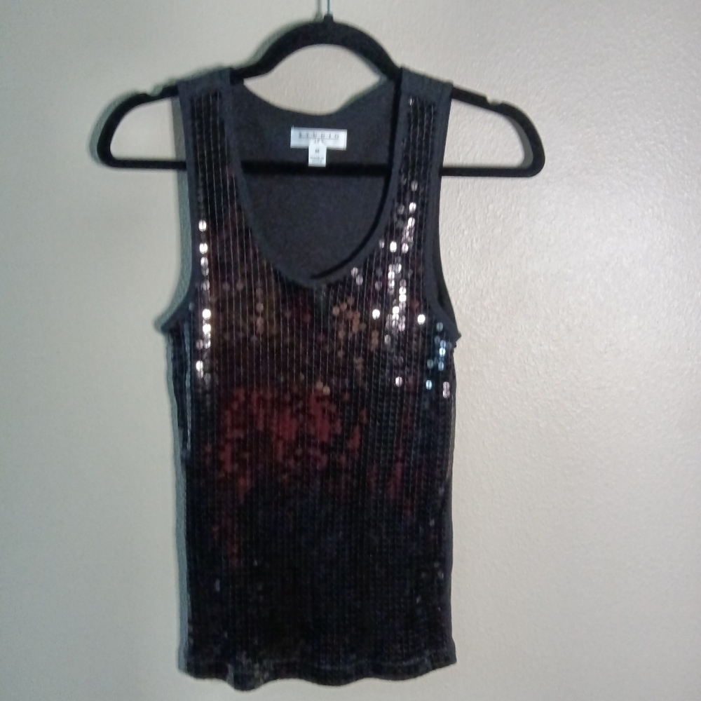 Studio JPR Sequin Tank Top Black Cotton Size Medium